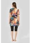 Üstü Desenli Yarım Kol Yarı Kapalı Mayo