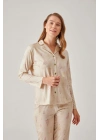 Çam Ağaç Desenli Önden Düğmeli Modal Pamuk Kadın Pijama Takımı
