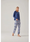 Lacivert Tişört & Lacivert Batik Viskon Kadın Pijama Takımı