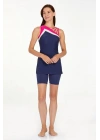 Kolsuz Yarı Kapalı Şortlu Mayo Eva 3059 Koyu Lacivert