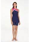 Kolsuz Yarı Kapalı Şortlu Mayo Eva 3059 Koyu Lacivert