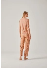 Somon Baskılı Tişört Puantiye Pantolon Viskon Kadın Pijama Takımı