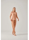 Somon Baskılı Tişört Puantiye Pantolon Viskon Kadın Pijama Takımı