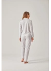 Gri Çizgili Önden Düğmeli Baskılı Modal Pamuk Kadın Pijama Takımı