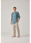 Yeşil Baskılı Tişört & Yeşil Ekose Modal Pamuk Erkek Pijama Takımı