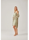 Fıstık Yeşil Çiçekli Viskon Kadın Sabahlık