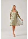 Fıstık Yeşil Çiçekli Viskon Kadın Sabahlık