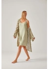Fıstık Yeşil Çiçekli Viskon Kadın Sabahlık