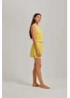 Sarı Kalın Askılı Viskon Kadın Şortlu Takım
