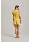 Sarı Kalın Askılı Viskon Kadın Şortlu Takım