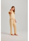 Bej Kısa Kol Kapşonlu Bel Aksesuarlı Iki Iplik Kadın Pantolonlu Takım