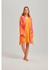 Turuncu Çizgili Desen Viskon Kadın Sabahlık
