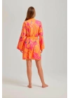 Turuncu Çizgili Desen Viskon Kadın Sabahlık