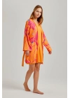 Turuncu Çizgili Desen Viskon Kadın Sabahlık