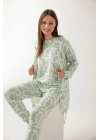 Yeşil Renk Desenli Yumoş Kadın Sabahlık