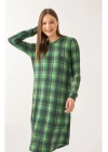 Yeşil Renk Ekose Kapşonlu Kadın Gecelik