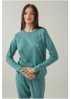 Yeşil Fitlli Belden Bağlamalı Pijama Takımı