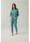 Yeşil Fitlli Belden Bağlamalı Pijama Takımı