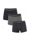 Lacivert Gri Pamuklu Likralı 3lü Erkek Boxer