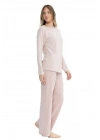 U.s Polo Assn. 17083 Kadın Yumoş Kumaş Uzun Kollu Yuvarlak Yaka Pijama Takımı-Pembemelanj