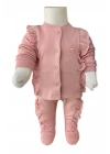 Kız Bebek Pudra Renk 2 Li Penye Ayaklı Takım