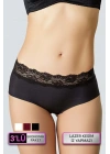3lü Ekonomik Paket Ekru-bordo-siyah 2844 Dantelli Lazer Kesim Yüksek Bel Külot (AĞ KISMI PAMUKLU)