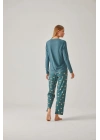 Yeşil Baskılı Tişört Puantiye Pantolon Viskon Kadın Pijama Takımı