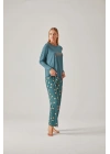 Yeşil Baskılı Tişört Puantiye Pantolon Viskon Kadın Pijama Takımı