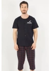 Pamuklu Erkek Tamamı Düğmeli Kısa Kol Kaprili Pijama Takım