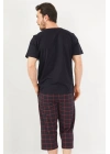 Pamuklu Erkek Tamamı Düğmeli Kısa Kol Kaprili Pijama Takım