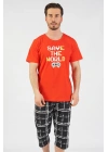 Pamuklu Erkek Kısa Kol Kaprili Pijama Takım