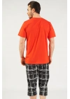 Pamuklu Erkek Kısa Kol Kaprili Pijama Takım