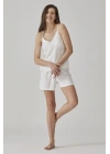 KADIN EKRU JAKARLI İP ASKILI ŞORTLU TAKIM