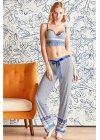 Kadın Mavi Yarım Dolgulu Pamuklu Büstiyer Pantolon Takım 4149