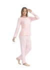 U.S. Polo Assn. 17108 Kadın Pembe Uzun Kollu Yuvarlak Yaka Pijama Takım