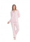U.S. Polo Assn. 17109 Kadın Pembe Uzun Kollu Boydan Patlı Pijama Takım