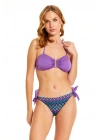 01-1011-1103 Mor Büzgü ve Bağlama Detaylı Straplez Kadın Bikini Takımı