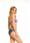 01-1011-1103 Mor Büzgü ve Bağlama Detaylı Straplez Kadın Bikini Takımı