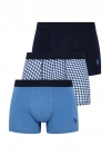 Erkek 3lü İndigo - Lacivert - İndigo Likralı Pamuklu Boxer