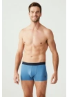 Erkek 3lü İndigo - Lacivert - İndigo Likralı Pamuklu Boxer