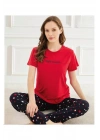 Kadın Bisiklet Yaka MİLAN Likralı Kısa Kol Pijama Takımı 50107Kırmızı - 1 Adet