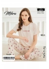 Kadın Bisiklet Yaka MİLAN Likralı Kısa Kol Pijama Takımı 50107Ekru - 1 Adet