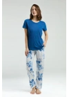 Kadın Mavi Kısa Kol Pijama Takım