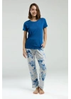 Kadın Mavi Kısa Kol Pijama Takım