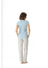 Kadın Mavi Yuvarlak Yaka Cepli Pijama Takımı 17008