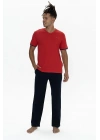U.s Polo Assn. 18896B Erkek Büyük Beden Kısa Kollu Bisiklet Yaka Pijama Takımı-Kırmızı