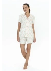 U.s Polo Assn. 20081 Kadın Kısa Kollu Şortlu Gömlek Pijama Takım-Ekru