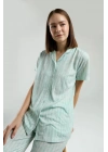 Cepli, Gömlek Yaka, Düğmeli, Kısakollu, Kutulu, Yazlık Pijama Takım