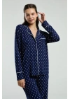 Boydan Düğmeli, Uzunkol Desenli Pijama Takım, Kutulu Çeyizlik Pijama Takım, %96 Viskon