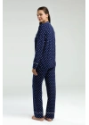 Boydan Düğmeli, Uzunkol Desenli Pijama Takım, Kutulu Çeyizlik Pijama Takım, %96 Viskon
